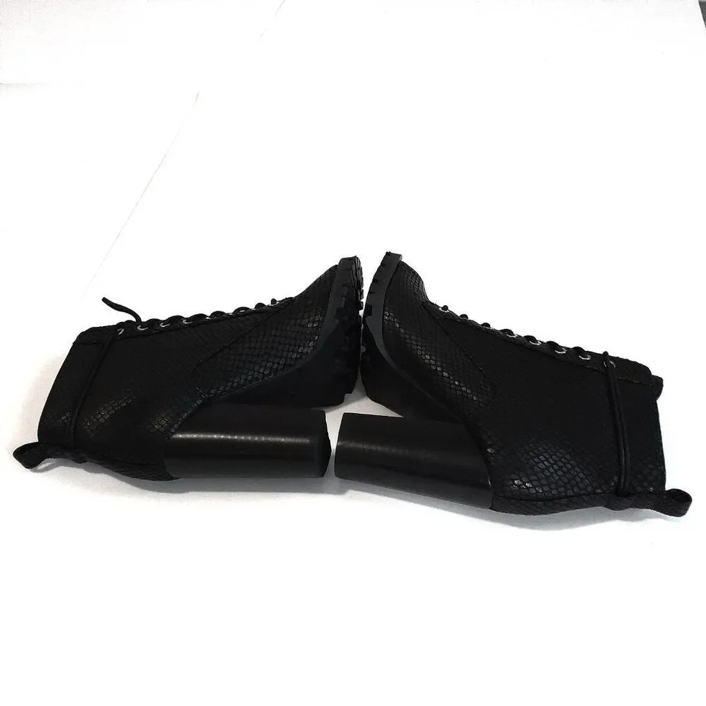 Katy Perry the Monica-Snake Emboss Open Toe Black Ankle Boot Size 5.5M